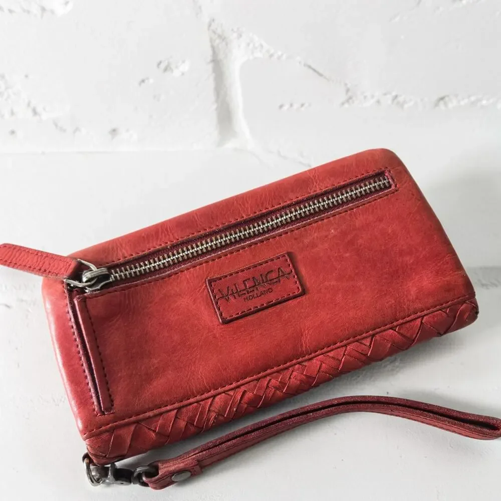 Vilenca Holland Wallet Red Leather Woven Soft Pocket Slots Basketweave Organizer